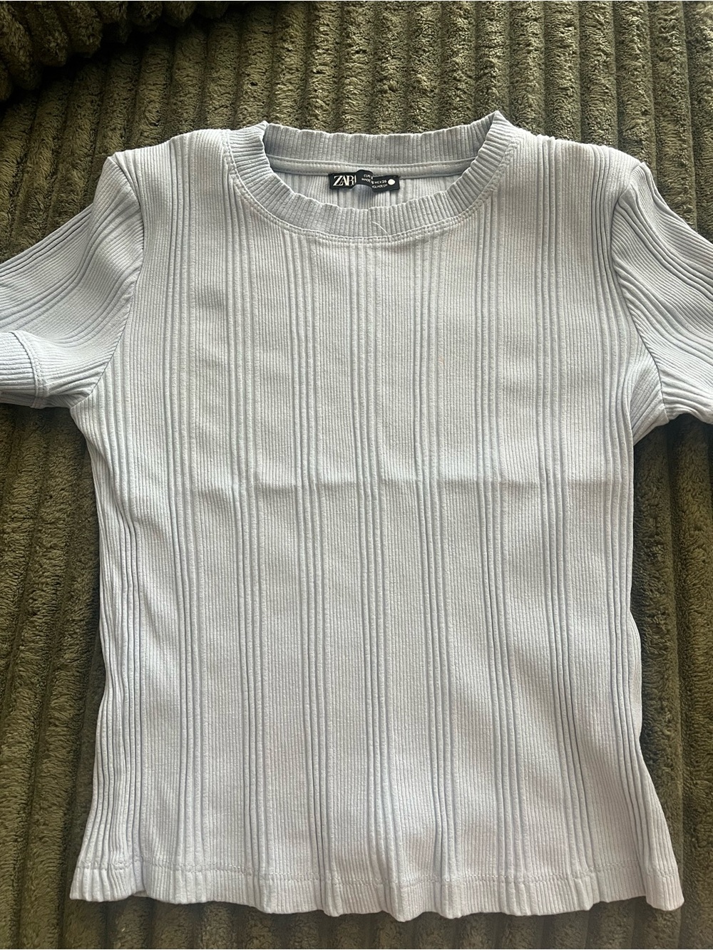 Zara Light Blue Ribbed Short Sleeve Top